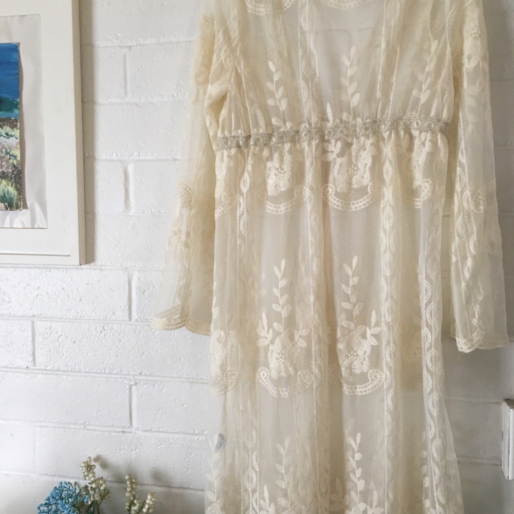 Elegant Cream Lace Dress - Picture 6 of 16